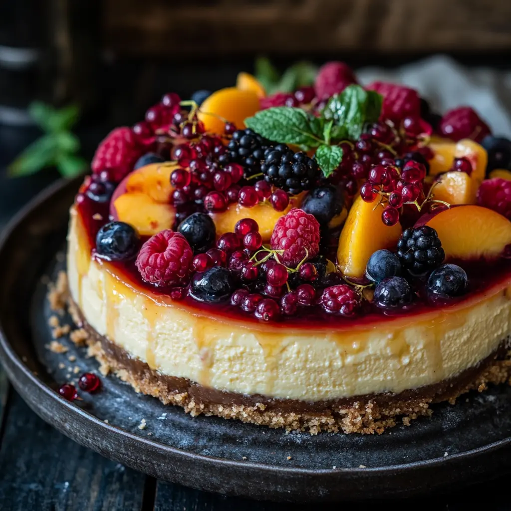 Summer Berry and Peach Cheesecake