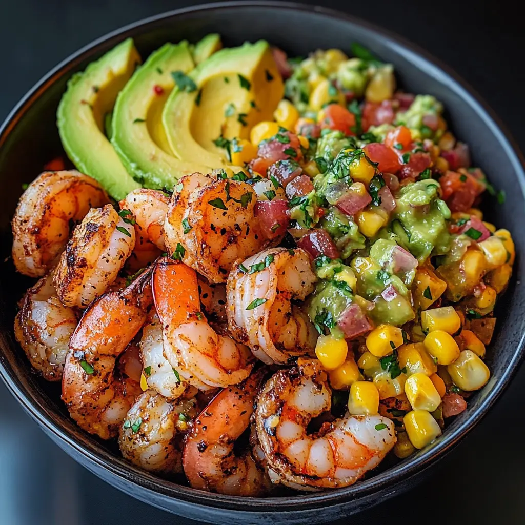 Shrimp Bowl with Avocado and Corn Salsa