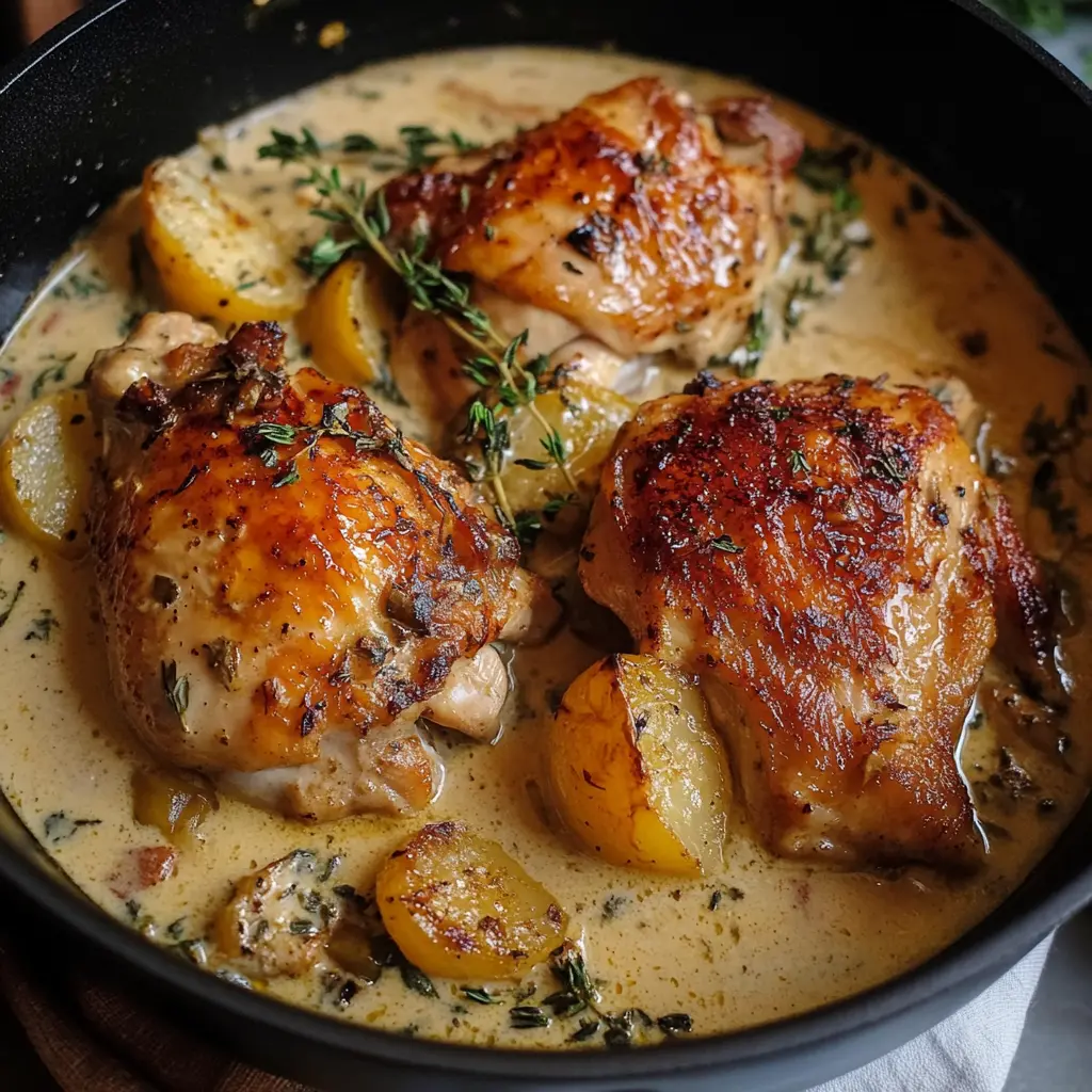 Roasted Chicken in White Wine Cream Sauce